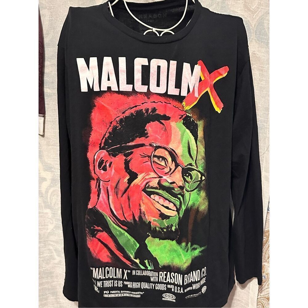 Nice Reason Men Malcolm X portrait Long Sleeve Tee (Black) good condition
